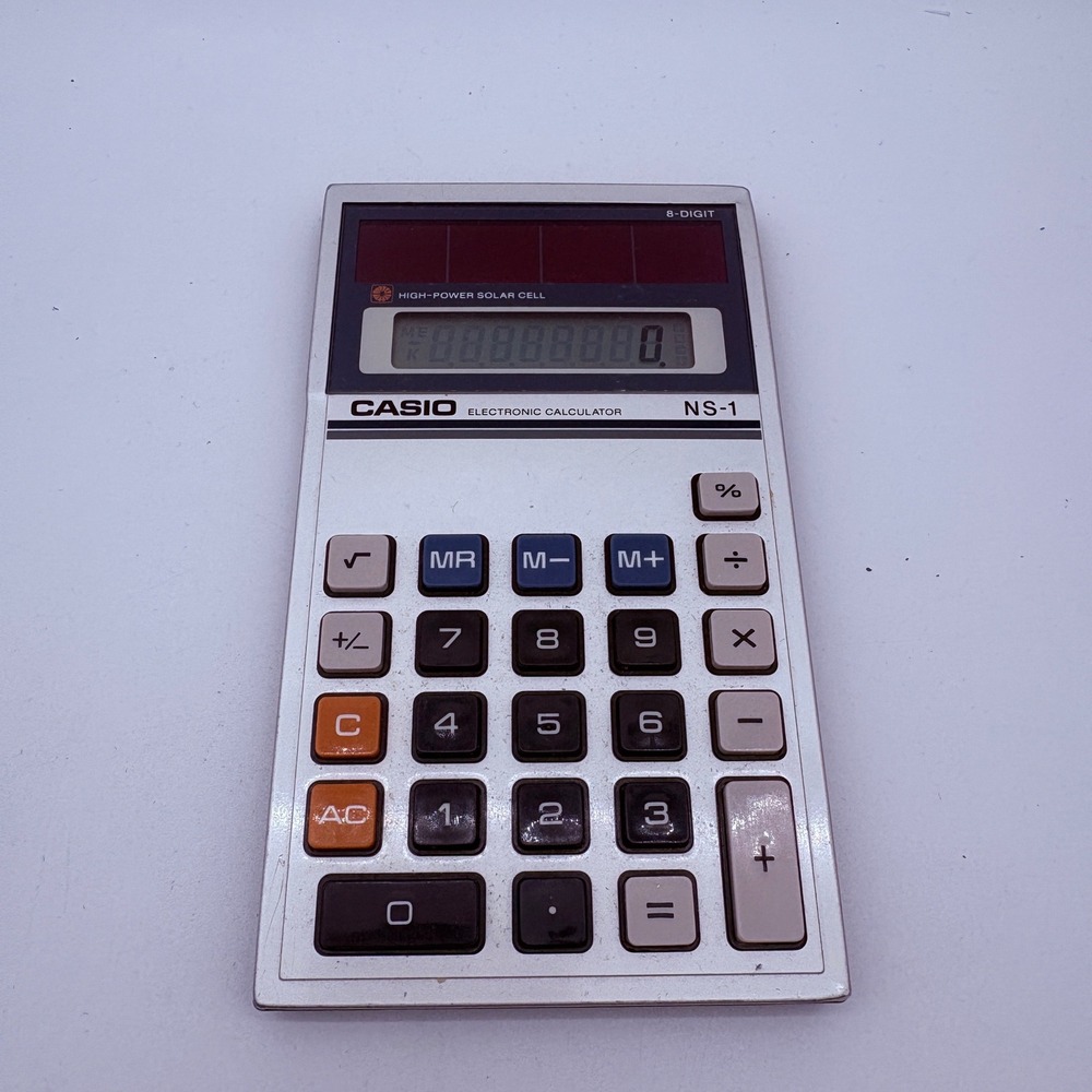 Vintage Casio NS-1 Solar Electronic Calculator 8-Digit Silver Made in Japan